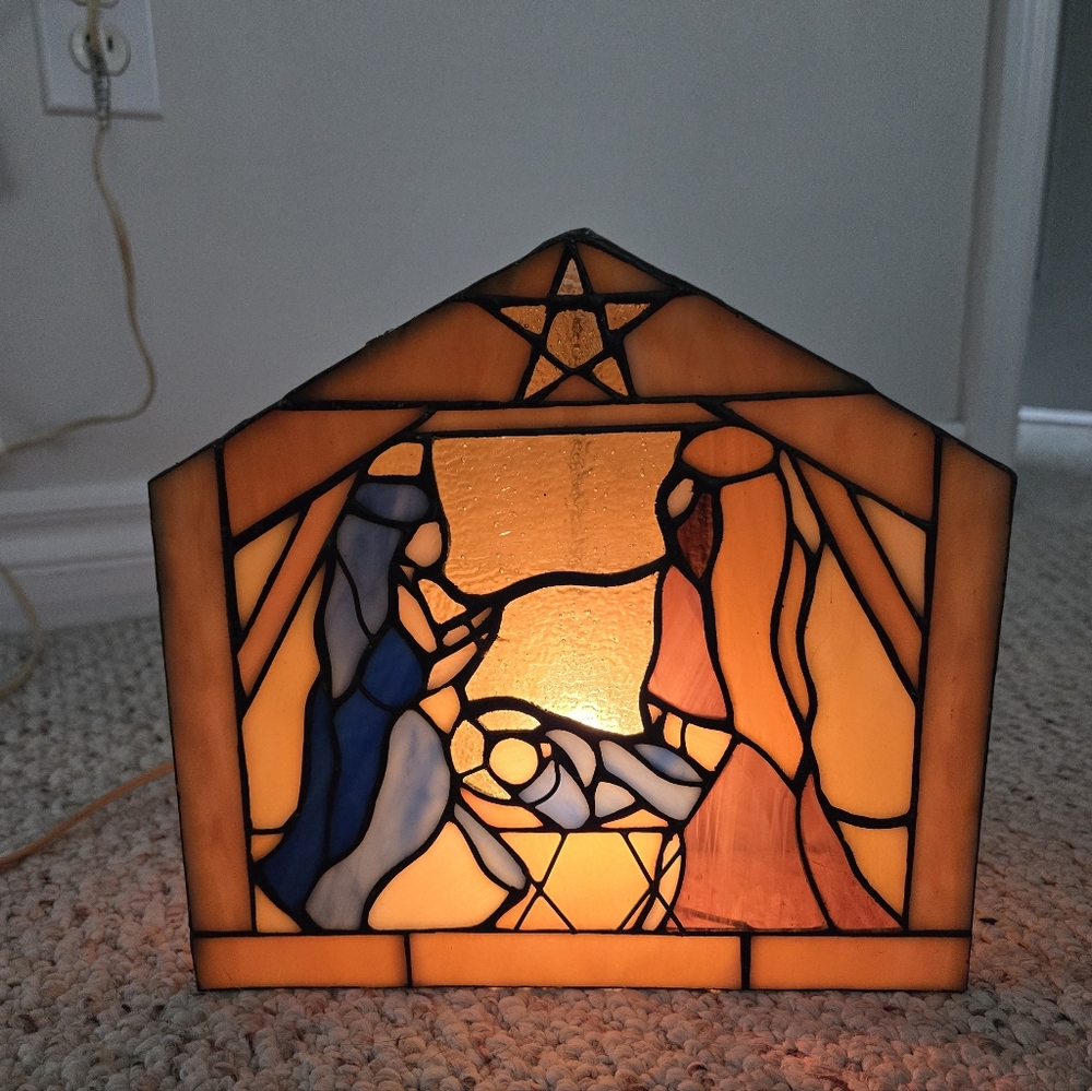 Vintage Stained Glass Nativity Christmas Mantle Light Box
